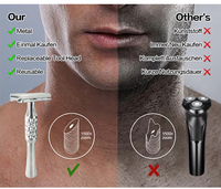 Rasoir de sécurité en acier inoxydable usiné CNC avec rasoir à 5 lames à dents fermées, idéal comme cadeau pour homme, manche de rasage inclus