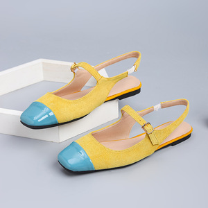 Xuanhui Nuove Scarpe Basse Mary Jane in Camoscio Arancione con Punta Quadrata, Sandali Slingback Bicolore Patchwork, Scarpe da Donna - Product Image 5