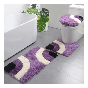 New design microfiber polyester bath toilet mats set custom geometric 3 piece bath rug sets