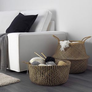 Artisanat jonc de mer panier de plantes noir Zigzag pour noir Zigzag pique-nique <span class=keywords><strong>Pots</strong></span> de plantes couverture tissé paille sac de plage avec poignées - Product Image 6