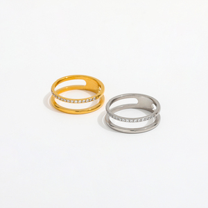 High End 18K Pvd Vergulde Dubbellaags Sierlijk Zirkonia Paar Ringen Rvs Vrouwen Ringen Bezoedelde Gratis Sieraden - Product Image 1