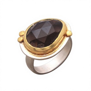 Élégantes bagues bohèmes en quartz fumé plaqué or, bijoux fins en argent sterling 925, bague vintage avec pierre précieuse, unisexe, à porter au quotidien - Product Image 1