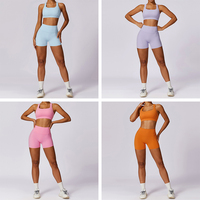 Ensemble de vêtements de sport en gros, neuf, short à fesses galbées, ensemble 2 pièces, taille plus, soutien-gorge à dos croisé, ensembles de yoga pour femmes