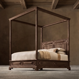 Letto a baldacchino <span class=keywords><strong>Oliviero</strong></span> di lusso in legno massello, letto matrimoniale/king size per hotel e ville, personalizzabile, all'ingrosso - Product Image 3