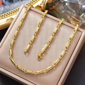 Timeless Sleek Copper 18K Gold Plated Geometric Link Customize Chain Bracelet Designer <b>Locket</b> Luxury Unisex Wedding Fashion Set - Product Image 4