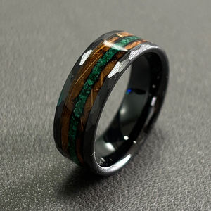 خاتم الزفاف الكلاسيكي للرجال من ألين ، نيزك ورقة الذهب المسحوق ، مع تطعيم الحجر الرملي الأزرق ، نمط الذهب الوردي - Product Image 3