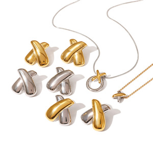 X Necklace Set Stainless Steel Jewelry For Women Party Fashion Jewelry Set Cross Shape Line Design Elegant European Style - Product Image 5