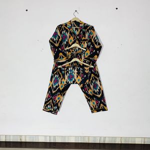 Conjunto de Pijama Floral con Cuello Camisero y Estampado a Mano, Ropa de Dormir de Algodón, Ropa de Dormir y de Estar por Casa de Verano Estilo Bohemio para Mujer, Regalo - Product Image 5