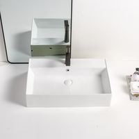Lavabo de salle de bain rectangulaire de grande taille Lavabos Lavabo de salle de bain à la main en céramique Lavabo de surface