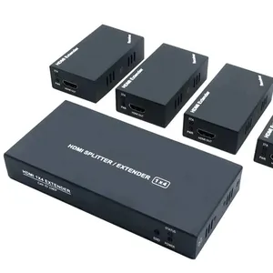 סופר איכותי 200ft 1x4 HDMI מפצל מאריך 60m מעל UTP RJ45 Cat5e Cat6 תמיכת כבלים HD 1080P 1 משדר ל-4 מקלטים