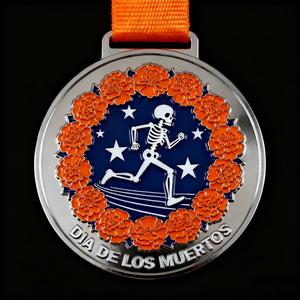 Medaglie Sportive Personalizzate in Smalto Morbido, Divertenti Teschi di Calendula, Medaglie per Corsa 5k del Giorno dei Morti - Product Image 4