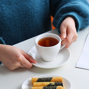 Factory Wholesale <b>Cheap</b> Price Minimalist White Ceramic Coffee Cup Set With Saucer Customizable Logo Brushed - Product Image 5