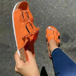 Sandalias de Tacón Inclinado para Mujer, Verano 2026, con Borde Desbastado, Doble Suela de Goma, Transpirables, Antideslizantes, Casuales, para Exteriores - Product Image 4