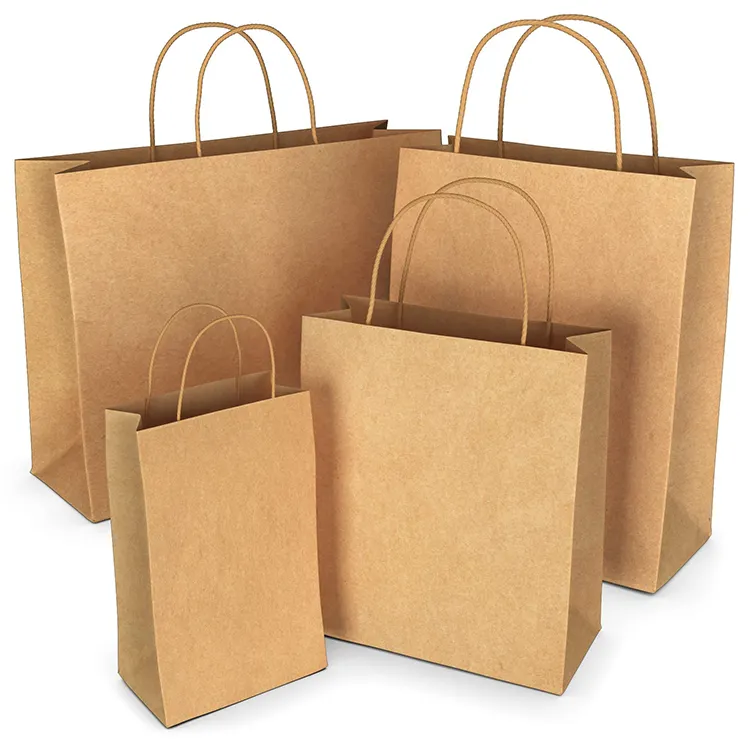 A buon mercato riciclato asporto cibo imballaggio Shopping marrone borsa di carta Kraft con manici attorcigliati