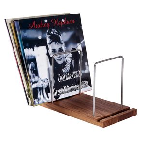 Support de rangement pour disques vinyles en bois massif pour 50 à 75 LP, avec affichage intégré du disque actuel, support robuste pour albums classiques et modernes - Product Image 1