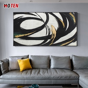 ภาพวาดสีน้ำมันนามธรรมขนาดใหญ่แบบกำหนดเอง วาดด้วยมือบนผ้าใบ ลายสีดำ ขาว ทองคำเปลว ภาพวิวตกแต่งติดผนัง งานต้นฉบับ ไม่มีกรอบ - Product Image 3