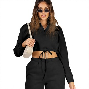 Ensemble de sweats à capuche et de joggings en molleton de coton personnalisé avec impression sérigraphique pour femmes, ensemble de sweats à capuche à fermeture éclair quart de tour, fabricants d'ensembles de sweats à capuche 2 pièces - Product Image 1