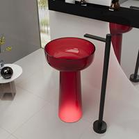 Lavabo de salle de bain moderne en résine transparente écologique avec piédestal sur pied et drain, capacité 12L, garantie 5 ans