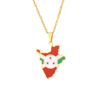 Collier en acier inoxydable avec carte du Burundi et drapeau national, série cartes de pays, pendentif décoratif tendance, souvenir, cadeau