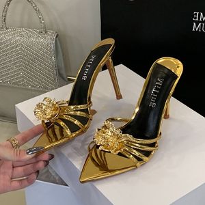 Chaussures Femme Tendance Dernier Cri Talons Hauts Sexy Escarpins Bout Ouvert Femmes Talons Fins Dorés - Product Image 2