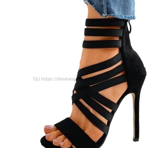 Sexy Cross Thin Strap Ladies High Heeled Sandals Classy Ankle Thong Women Dress Shoes - Product Image 5