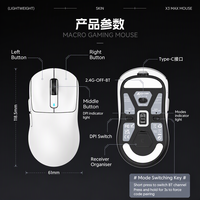 Attack Shark X3 26000dpi 650IPS Tri-Mode 49g Ringan PAW3950 Esports Mouse Gaming Nirkabel Isi Ulang untuk Komputer