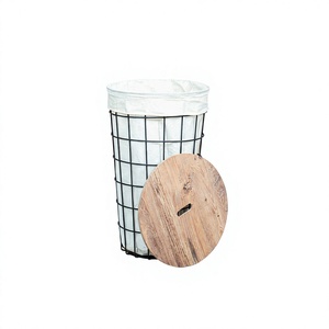 Cesto de Ropa Sucia de Metal con Base de Alambre – Cesto Decorativo Multiusos con Forro de Tela y Contenedor de Almacenamiento - Product Image 1