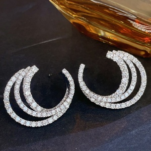 Boucles d'oreilles créoles Xinfly en or massif 18 carats, triple rangée, brillantes, 3 couches pavées, AU750, 1,80 ct, diamants naturels, bijoux fins pour femmes - Product Image 1