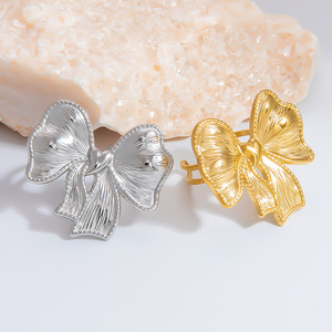 Stainless Steel Exaggerated Bow <b>Ring</b> For Women Party Jewelry Gold Silver Color Fashion <b>Statement</b> <b>Ring</b> - Product Image 3