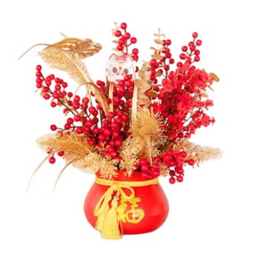 Pot de fleurs séchées en fer, sac porte-bonheur rouge, décoration du Nouvel An chinois, décoration de la maison - Product Image 5