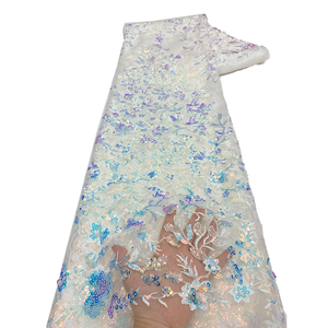 ผ้าลูกไม้ตาข่ายปักลายดอกไม้สไตล์ใหม่ NI.AI ประดับด้วยกลิตเตอร์เลื่อมและมุก - Product Image 1