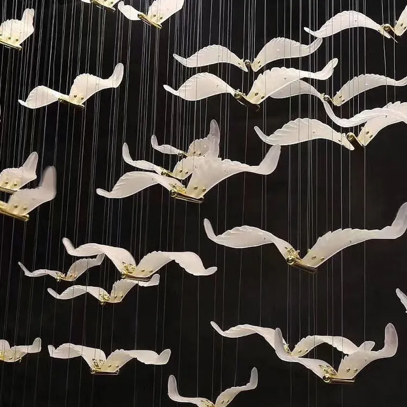 Customer Made Art Resin Glass Flying Bird Pendant Lamp Hotel Chandelier Lightings