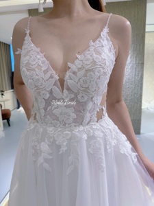 Nuovo arrivo Sexy perline spalline A linea <span class=keywords><strong>abito</strong></span> da sposa <span class=keywords><strong>Tulle</strong></span> lunghi abiti da sposa <span class=keywords><strong>con</strong></span> applicazioni di pizzo per il commercio all'ingrosso - Product Image 2