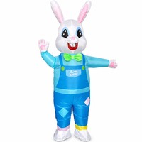 Costume gonflable de lapin de Pâques pour adulte unisexe, tenue de lapin gonflable avec imprimé Joyeuses Pâques, salopette et nœud papillon pour fêtes