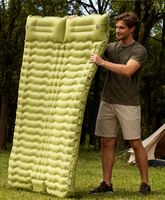 Colchón Inflable Doble Verde Impermeable, Colchón de Aire Portátil de Alta Calidad, TPU, 4 Estaciones, Camping, Aire Libre, Bomba de Pie Integrada