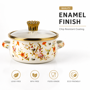 Marmite en émail floral en gros avec couvercle en verre, non toxique, qualité alimentaire, pour soupes, ragoûts et casseroles – Ensemble d'ustensiles de cuisson - Product Image 2