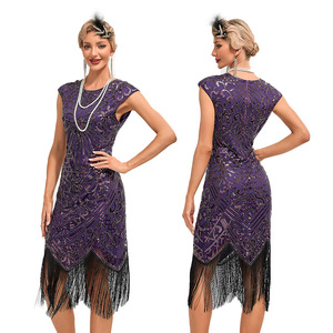 Abito Anni '30 Stile Flapper Vintage Anni '20 Lunghezza al Ginocchio Dritto Estivo con Frange Perline Paillettes per Feste a Tema Grande Gatsby Cocktail Ballo Serata - Product Image 4