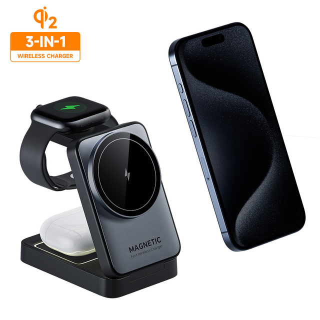 Factory Direct Sale Hot Selling Product Qi2 Three in One Charging Station 3 in 1 Foldable Magnetic Wireless Charger