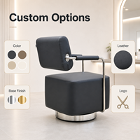 Fauteuil pivotant de luxe haut de gamme en cuir noir moderne, chaise de relaxation et d'attente avec coussin d'assise large pour salon et salon de beauté