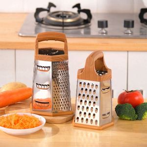 9-Inch Kitchen Cheese Grater 6 Sides Wood-Like Grain Handle Hand Tools Graters Durable Metal <b>Vegetables</b> Home Use 6-in-1 Grater - Product Image 6