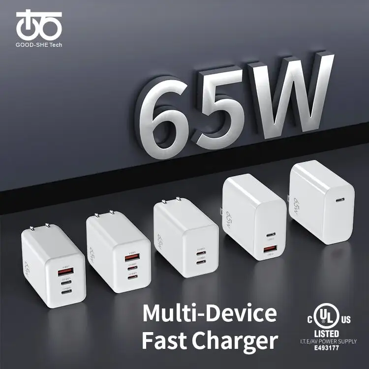 GaN Chargeur mural rapide usb c 65Watt PPS Fast Charge PD 65w gan chargeur pour ordinateur portable Type-C iphone ipad Macbook UAV