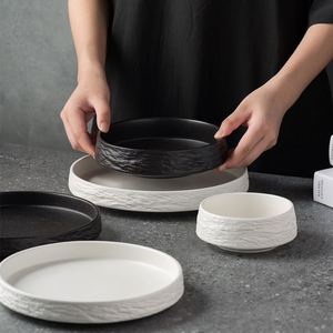 HOT Hotel Japanese Stone Pattern Frosted Eco-Friendly <b>Ceramic</b> Dinnerware <b>Sets</b> Vintage Rice Bowl Pasta Plate Japandi Style - Product Image 2