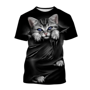 Fitspi, camisetas divertidas con patrón de gato bonito para hombre, camisetas informales de verano de manga corta con cuello redondo y estampado de animales en 3D para mujer - Product Image 5