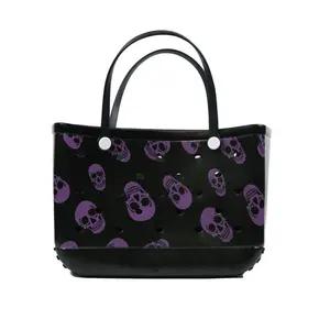 2024 Summer Halloween Borg Bag Silicone Womens Handbag Printed Skull Beach Bag