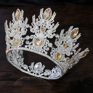 Grande <span class=keywords><strong>Corona</strong></span> Regina Completa Rotonda con Strass Blu per Concorsi di Bellezza - Product Image 4