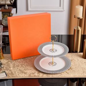 Wholesale Western European Luxury 2-Layer Fruit <b>Cake</b> Dish Living Room Bone China Pastries Plates - Product Image 1