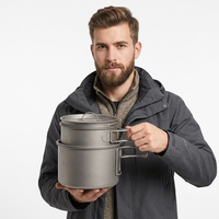Bol de camping en titane pur de 450 ml avec couvercle - Marmite de cuisson extérieure ultralégère et portable avec poignée pliable - Vente en gros OEM/ODM