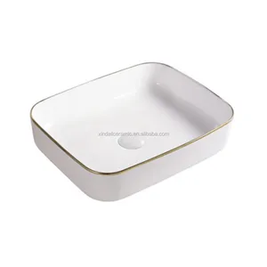 Linea oro Bianco Bacino Lavabo Superficie Solida Agriturismo Lavello del vaso Contatore Top Ciotole di Ceramica