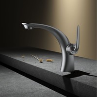 Robinet de lavabo gris bronze à valve en céramique, monocommande, monotrou, eau froide et chaude, pour salle de bain