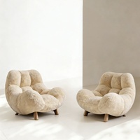 Fauteuil simple en peluche de style vintage moderne avec chaleur d'ambiance pour salon, meuble de maison en bois massif